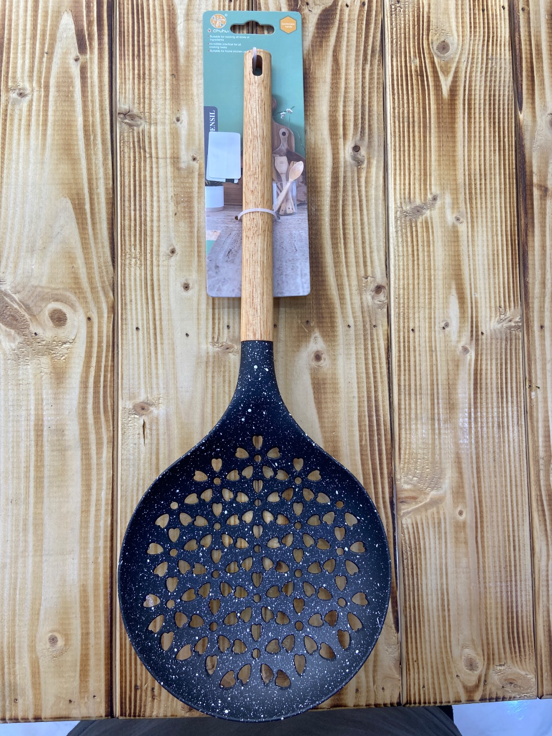 کفگیر مشکی برنج بزرگ دسته چوبی