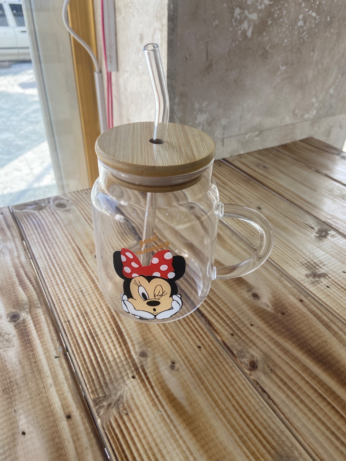 لیوان نی دار گرد طرح میکی موس درب بامبو