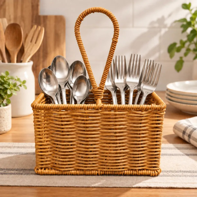 استند دو قسمته قاشق و چنگال حصیری